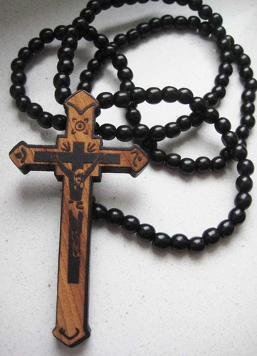 Bidsnoer/ketting houten, met een groot kruis, donker